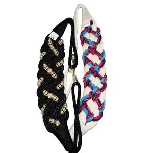 2 VINTAGE NEW Braided Sash ROPE BELTS Pearls Gold Sand Dollar Womens Small 80's